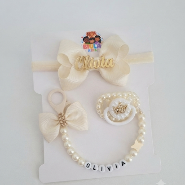 Kit prendedor chupeta +laço personalizado